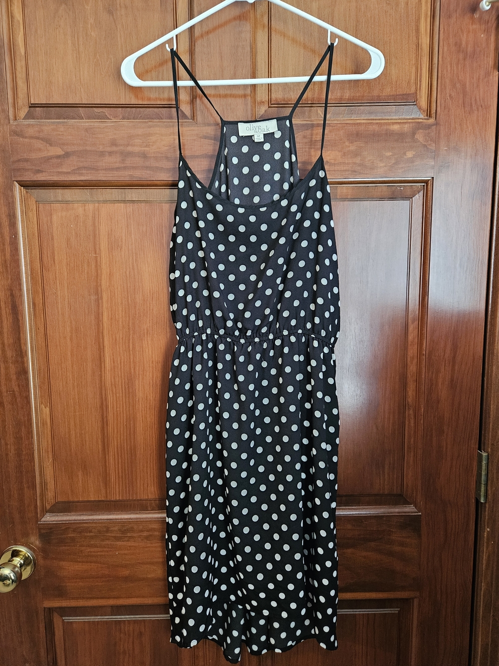 Olive & Oak Black and White Polka Dot Spaghetti Strap Dress